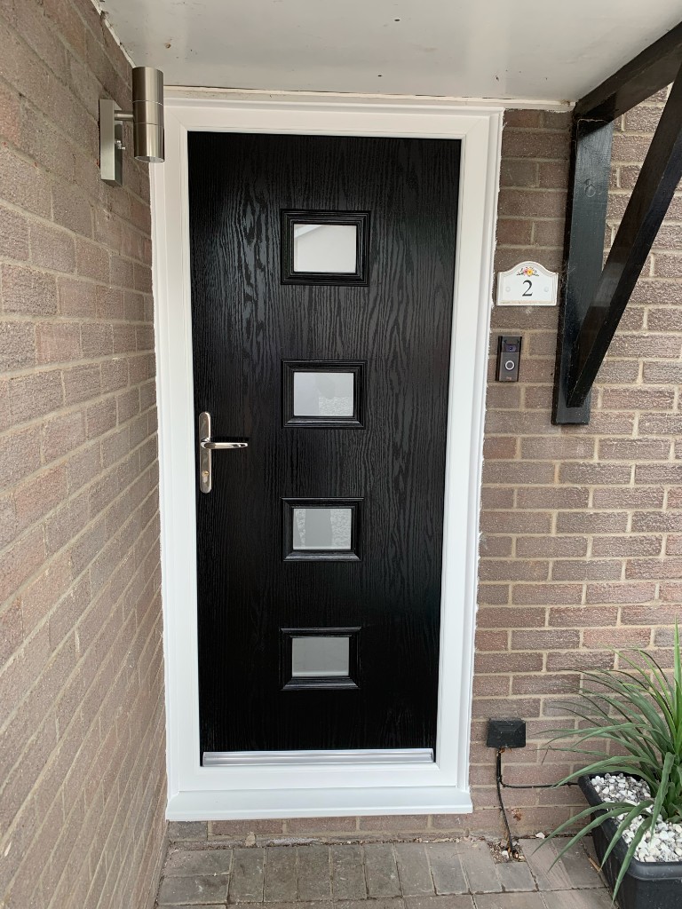 Black-framed window and door