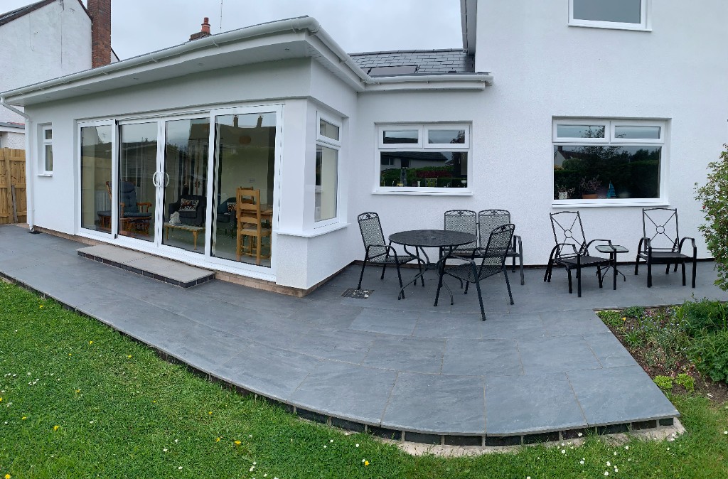 White extension with patio