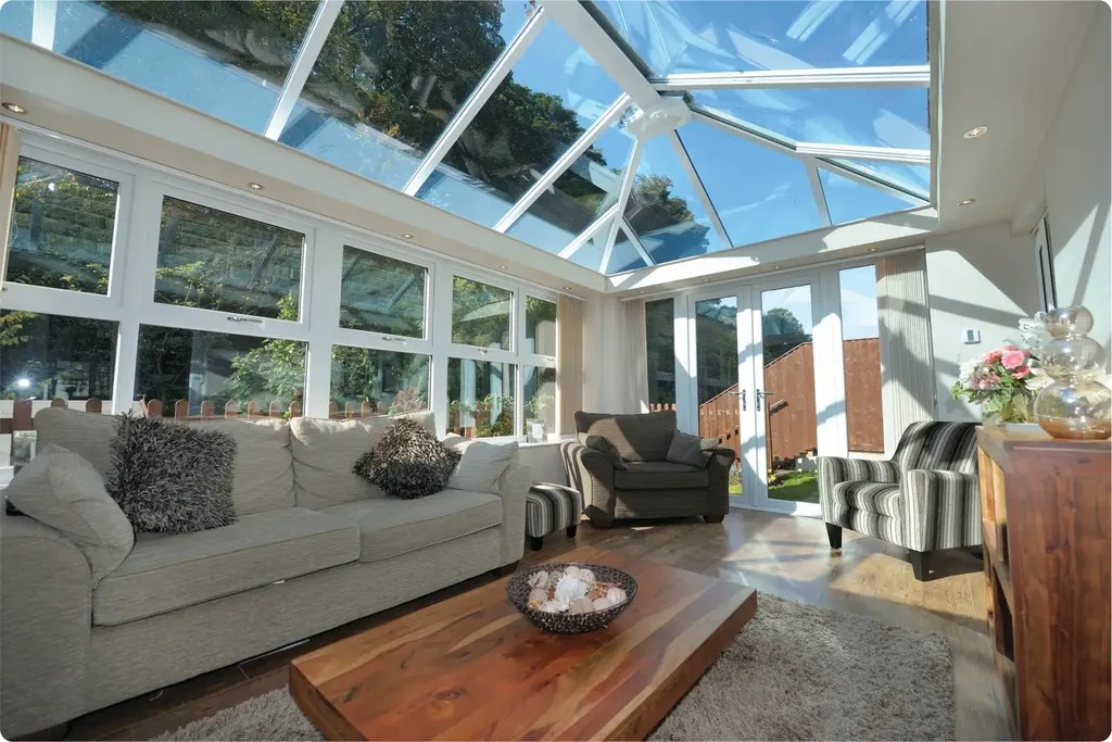 Conservatory with French doors to garden