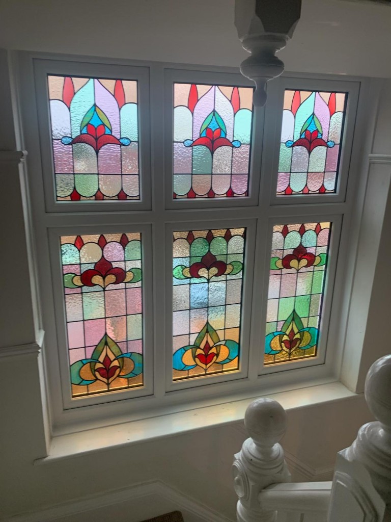 Stained glass window in a stairwell
